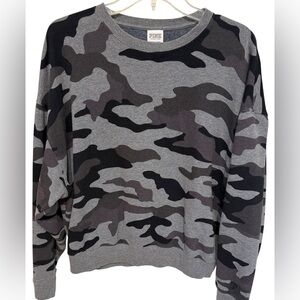 PINK Victoria's Secret Gray & Black Camo Crewneck Sweat Shirt Size Small